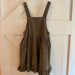Listicle Olive Green Ribbed Overall Dress Pockets Size Medium Boho